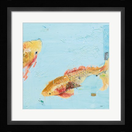 Framed Fish in the Sea II Aqua Print
