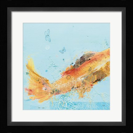 Framed Fish in the Sea I Aqua Print
