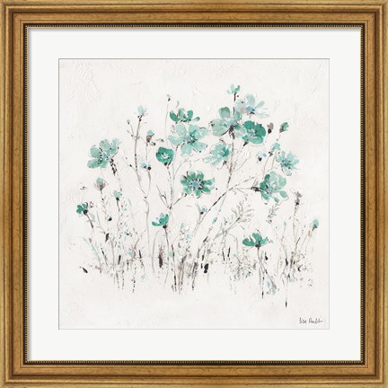 Framed Wildflowers II Turquoise Print