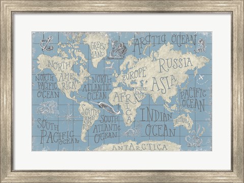 Framed Mythical Map I Blue Print