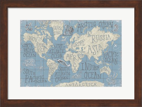 Framed Mythical Map I Blue Print