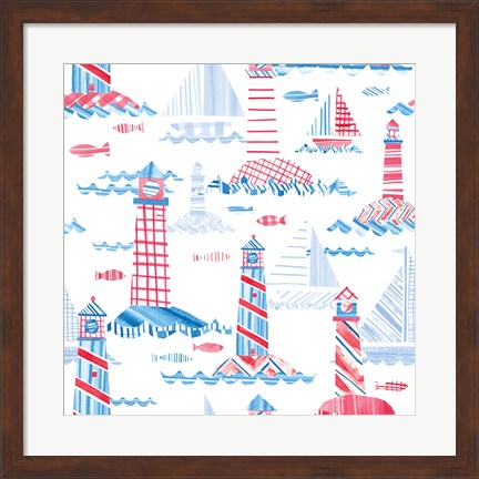 Framed Coastal Americana Pattern VIII Print