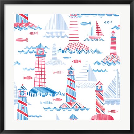 Framed Coastal Americana Pattern VIII Print