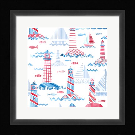 Framed Coastal Americana Pattern VIII Print