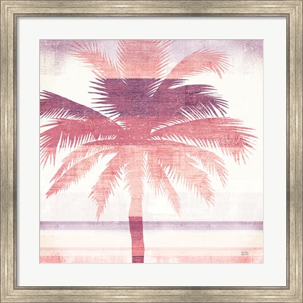 Framed Beachscape Palms II Pink Purple Print