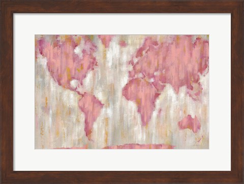 Framed Blushing World Map v2 Crop Print