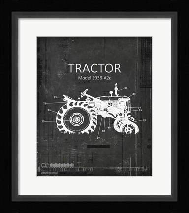 Framed Industrail Farm Tractor Blue Print BW4 Print