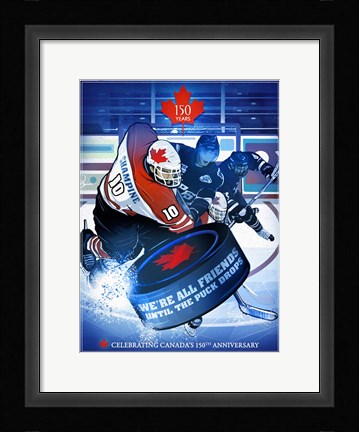 Framed Slapshot Canada 150 Print