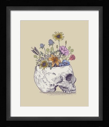 Framed Half Skull Flowers Print