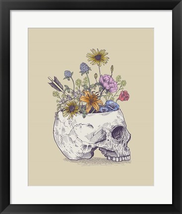 Framed Half Skull Flowers Print