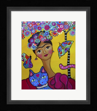 Framed Brigit's Frida And Her Cat Print