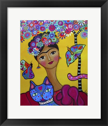 Framed Brigit's Frida And Her Cat Print
