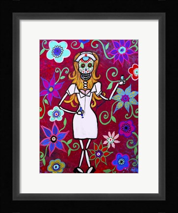 Framed Dia De Los Muertos Nurse Long Blond For Prints Print