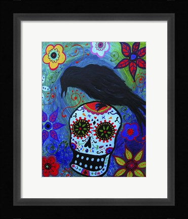Framed Black Bird And Skull Print