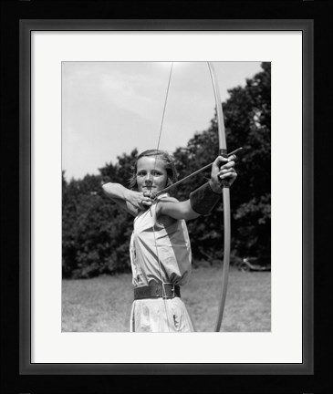 Framed 1930s Girl with Bow and Arrow Print