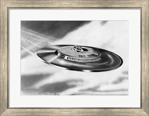 Framed 1950s Artist&#39;S Conception Ufo Flying Saucer Print