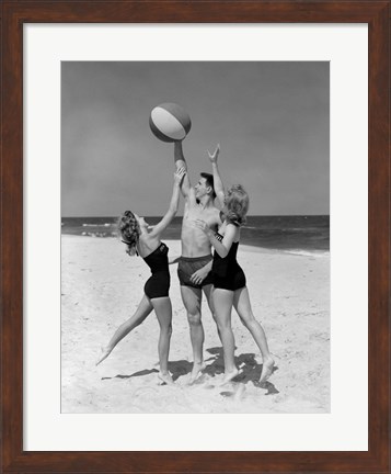 Framed 1950s Teens Jumping For Beach Ball Print