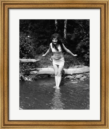 Framed 1920s Long-Haired Woman In Bathing Suit Print