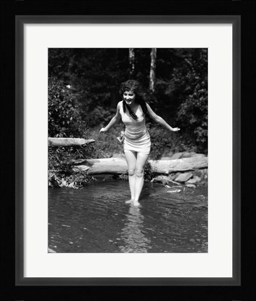 Framed 1920s Long-Haired Woman In Bathing Suit Print
