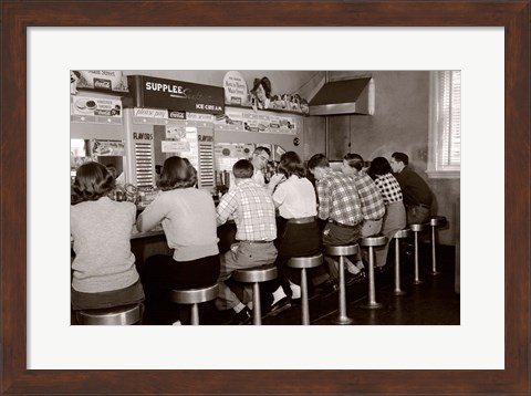 Framed 1950s Rear View Of Teenage Boys &amp; Girls? Print