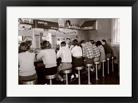 Framed 1950s Rear View Of Teenage Boys &amp; Girls? Print