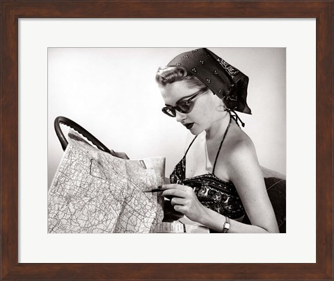 Framed 1950s Woman Wearing Bandana Print