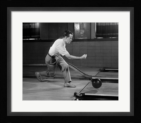Framed 1950s Side View Of Man Bowling Print