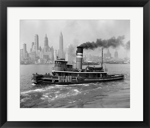 Framed 1940s Steam Engine Tugboat On Hudson River Print