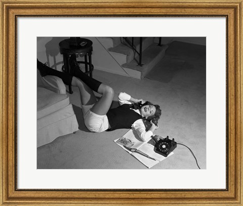 Framed 1960s Teenage Girl Lying On Floor Print