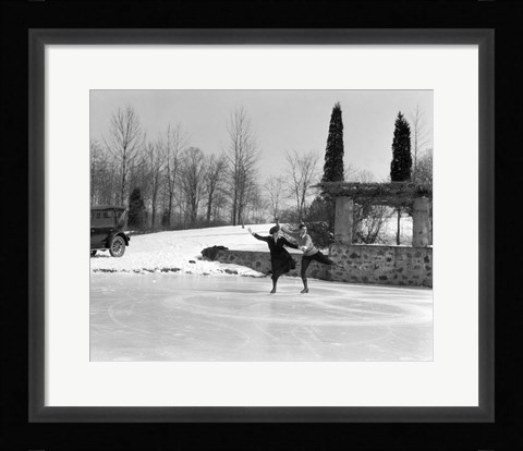 Framed 1920s Couple Man Woman Ice Skating Print