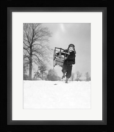 Framed 1930s Boy Wearing Aviator Cap Print