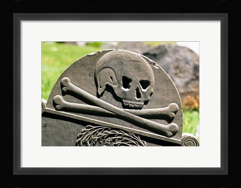 Framed Skull And Crossbones Carved On Tombstone Print
