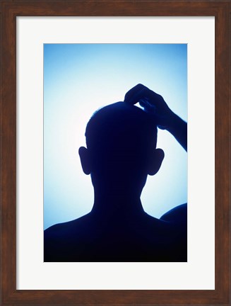 Framed 1990S Silhouette Bald Man Scratching His Head Print