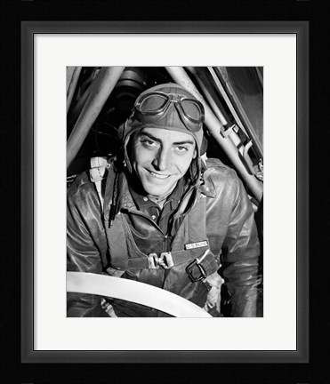 Framed 1940s Fighter Airplane Pilot On US World War II Print