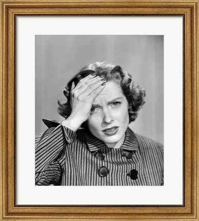 Framed 1950s Stressed Woman In Striped Dress Print