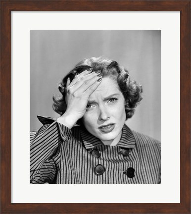 Framed 1950s Stressed Woman In Striped Dress Print
