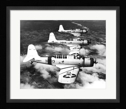 Framed 1940s Three World War II US Navy Dive Bombers Flying Print