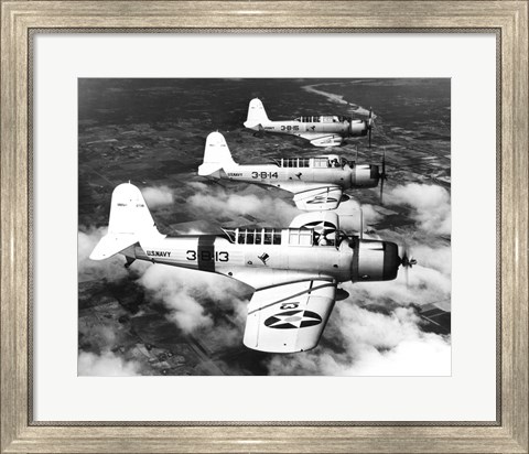Framed 1940s Three World War II US Navy Dive Bombers Flying Print