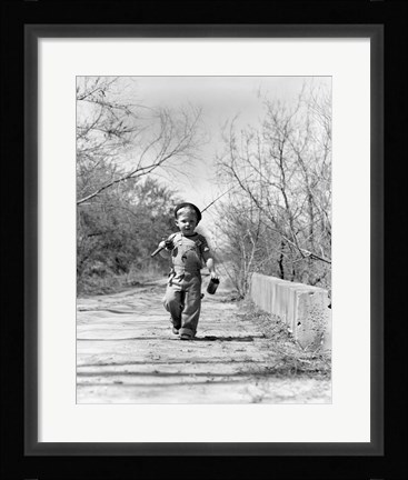 Framed 1940s Boy Walking Down Country Road Print