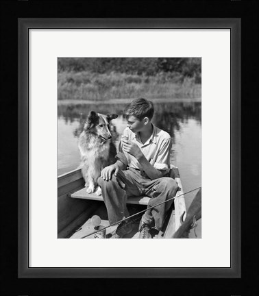 Framed 1930s Boy And Collie Dog Print