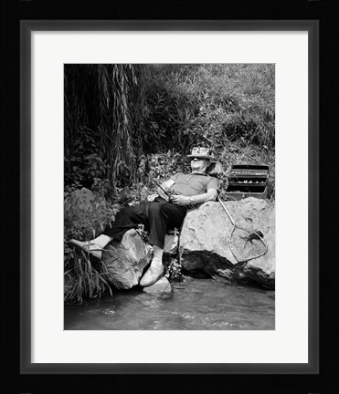 Framed 1950s Lazy Fisherman Lying Back Print