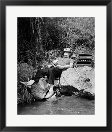 Framed 1950s Lazy Fisherman Lying Back Print