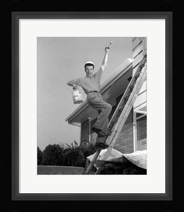 Framed 1960s Man Falling Off Of Ladder Print