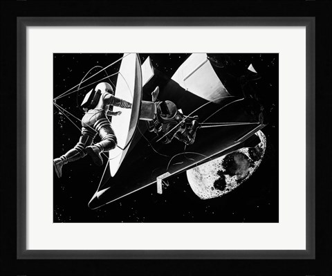Framed Illustration 1960s Weightless Astronauts Eva Print