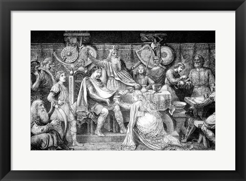 Framed Engraving Of Medieval English Feast Print