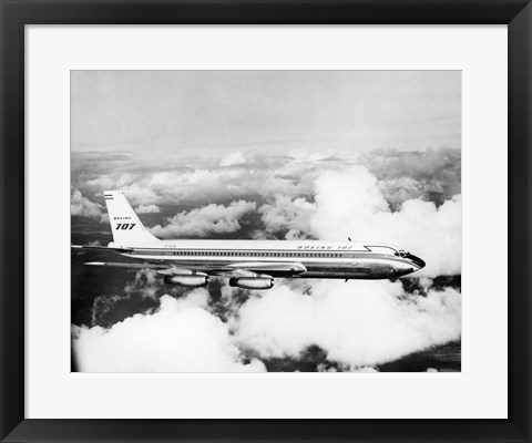 Framed 1950s Boeing 707 Passenger Jet Flying Print