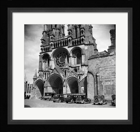 Framed 1930s Laon Cathedral Constructed In 12Th And 13Th Print