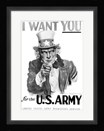 Framed 1910s World War One I Want You Uncle Sam Print