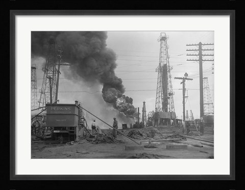 Framed 1920s Oil Field Fire Column Of Black Smoke In Field Print