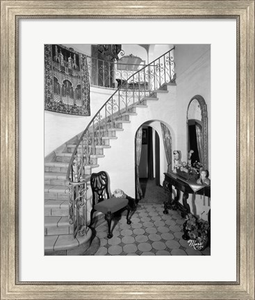 Framed 1920s Interior Staircase Wrought Iron Railing Print